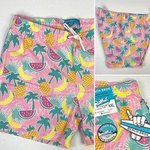 Beach Bros Tropical Fruits Pink UPF Retro Swim Suit Trunks XXL Mens Pockets New